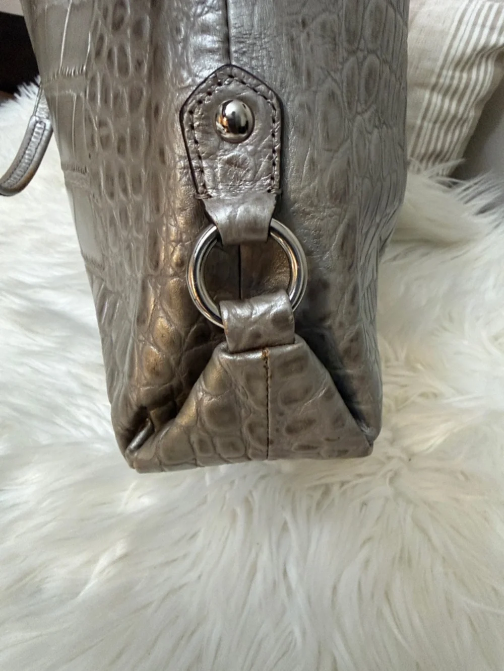 Coach Metallic Silver Croc-Embossed Tote#F20345